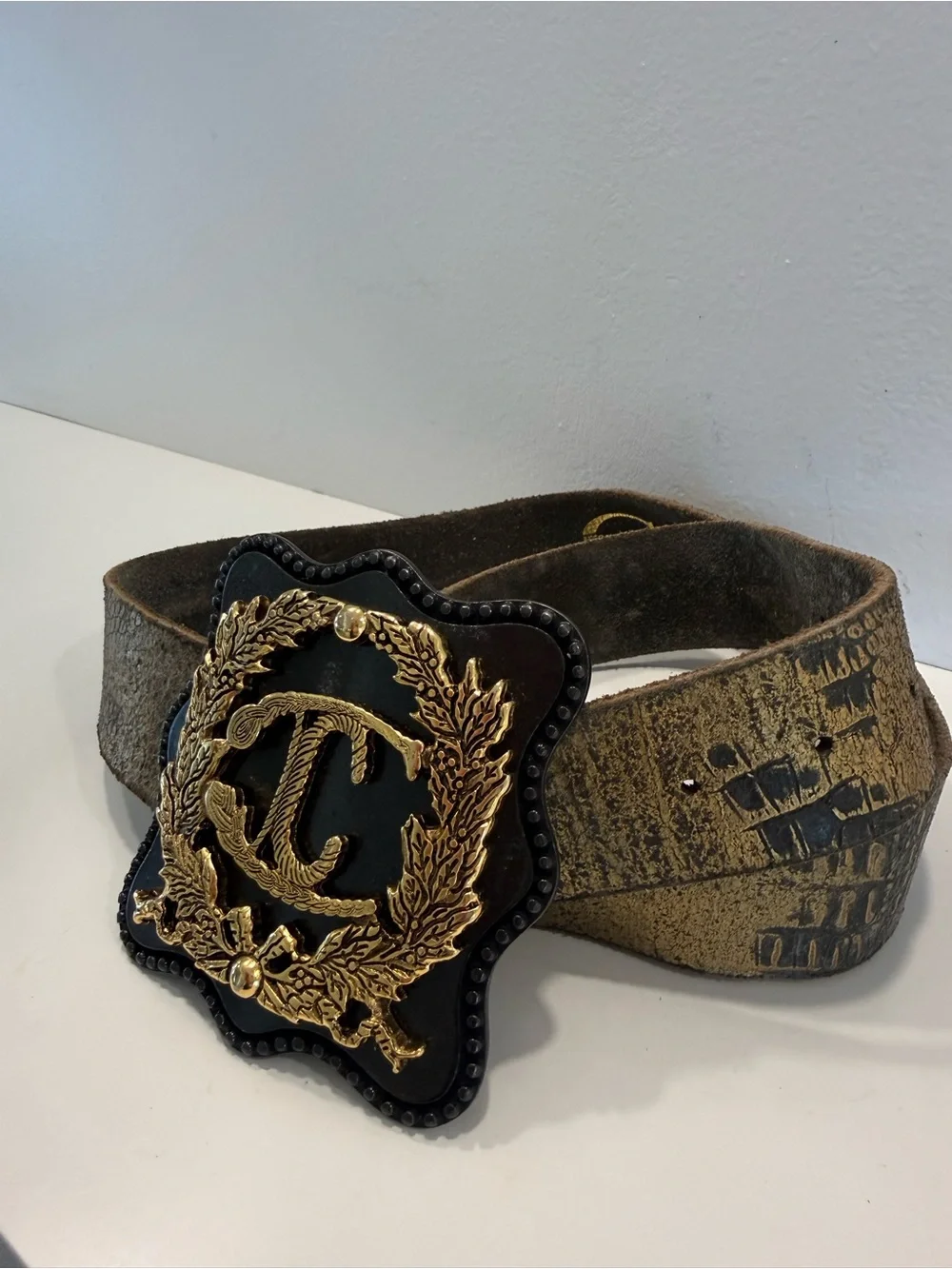 Just Cavalli Gold and Black Distressed Women's Belt
